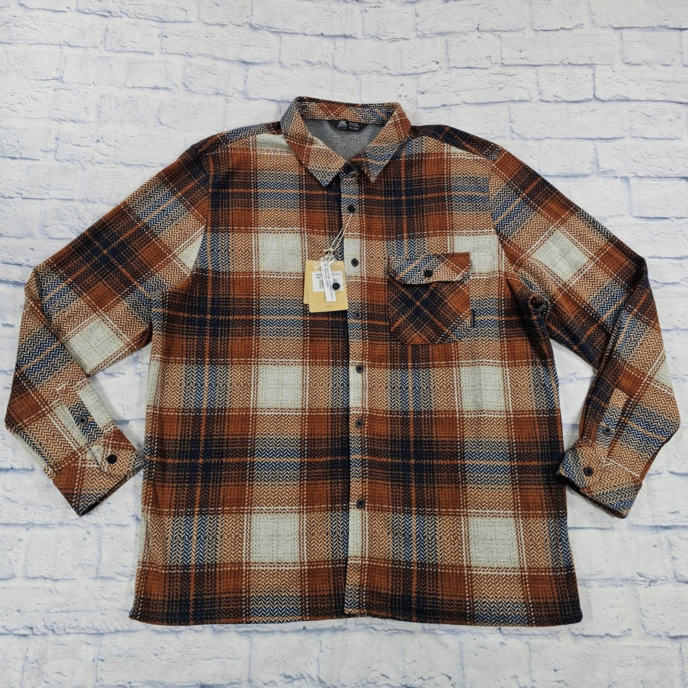ZeroXposur Flannel Shirt MENS XXL Brown Plaid Herringbone D86850 Stretch
